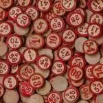 Old Bingo tiles found in my grandfathers house. Knew these would come in handy some day. BINGO!, red and white round plastic