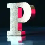 P for Pink, brown and red cross with white background